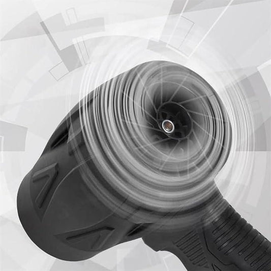 Black high-pressure washer gun with a geometric white background