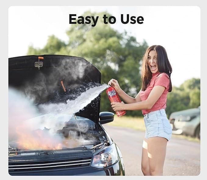 Person using a product to clear smoke from a car's open hood with 'Easy to Use' text above.