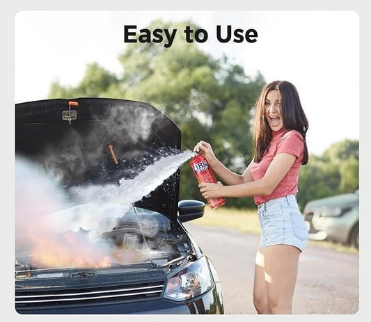 Person using a product to clear smoke from a car's open hood with 'Easy to Use' text above.
