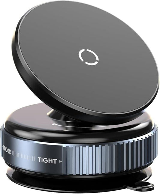 Black metal camera lens with focus ring on a white background